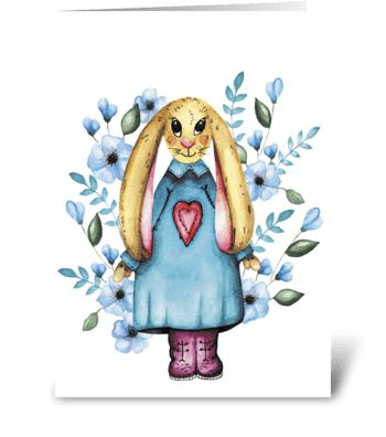 rabbit in flowers greeting card