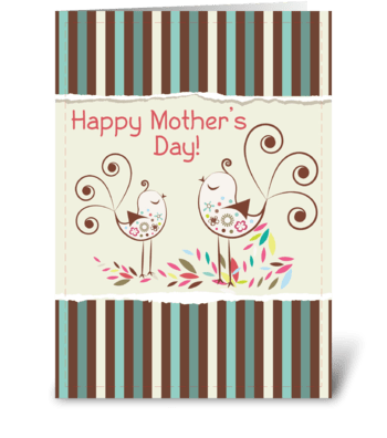 Happy Mother’s Day, Cute Birds on Stripe greeting card