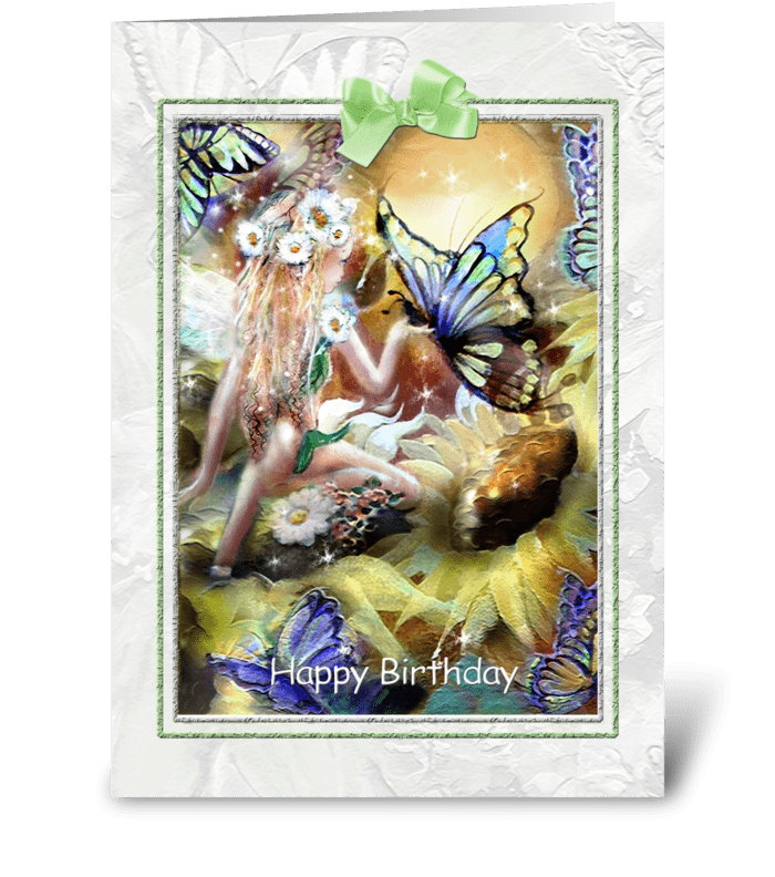 Garden Fairy & Butterflies Birthday Card greeting card