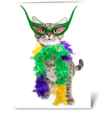 Mardi Gras Party Cat greeting card