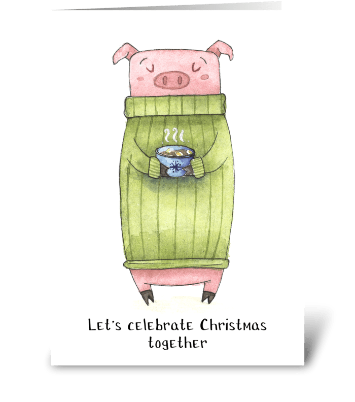 Holiday Pig Fun greeting card