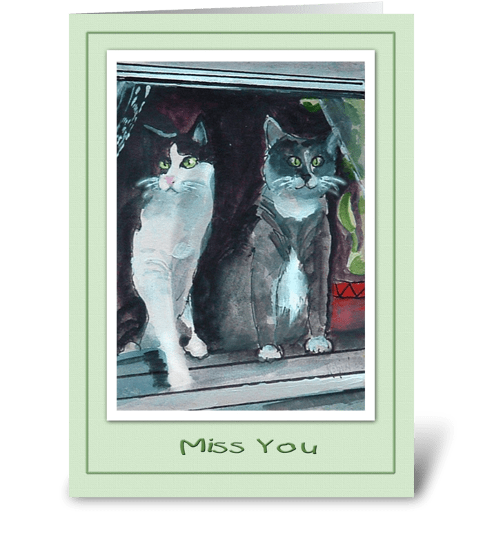 Two Cats, Miss You greeting card