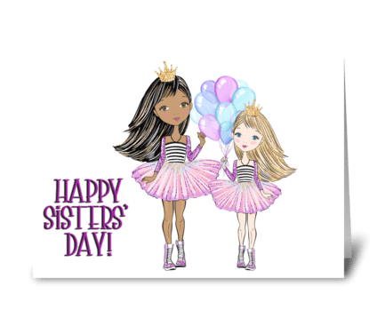 Sisters with Balloons greeting card