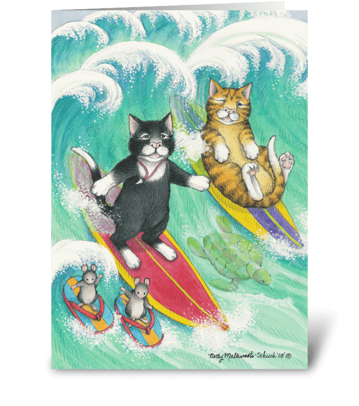 Surfing Cats Birthday #38 greeting card