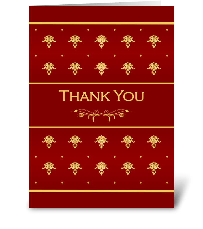 Thank You Luxury Red and Gold Damask greeting card