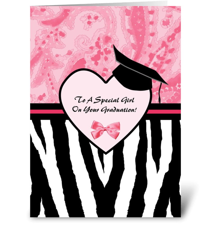 Girly Zebra Graduation Congratulations greeting card