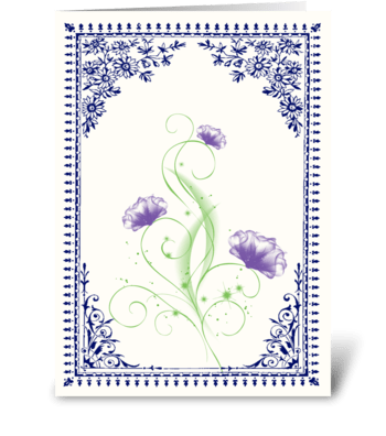 Vintage Purple Flower 2 with Blue Border greeting card