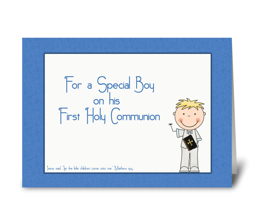 Holy Communion, Boy, Blue  greeting card