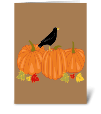Crow and Pumpkins greeting card