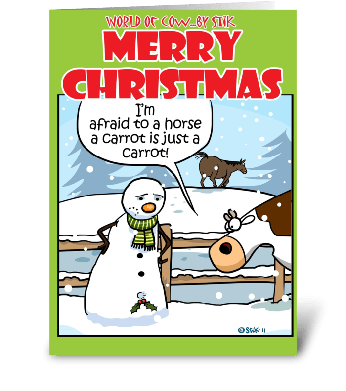 A Snowmans little Carrot Christmas Card greeting card