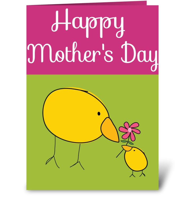 Baby Chick Loves Mommy greeting card
