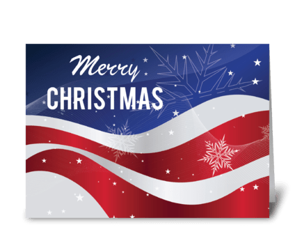 Patriotic Merry Christmas Flag With Snow greeting card