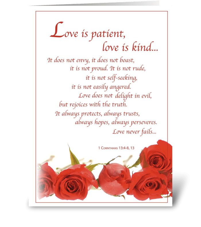 Wedding, Love is Patient, Red Rose greeting card