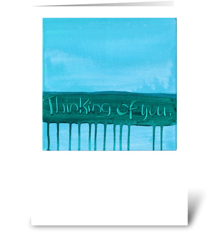 Thinking of You - Green on Blue greeting card