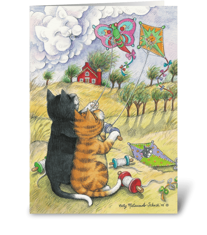 Kite Flying Cats Birthday #31 greeting card