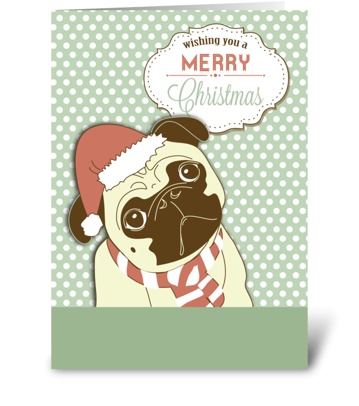 Pug Dog Merry Christmas greeting card