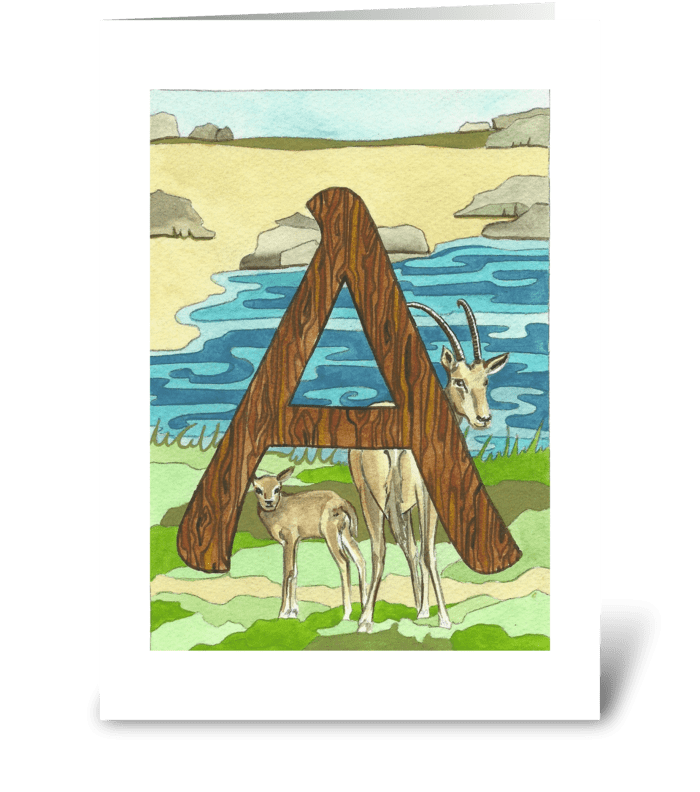 A for Antelope greeting card