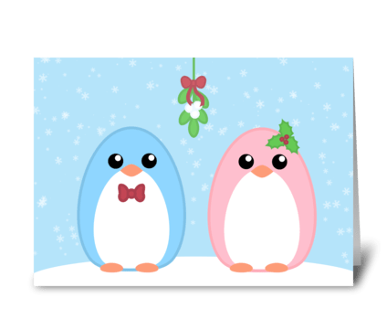 Cute Holiday Penguin Couple  greeting card