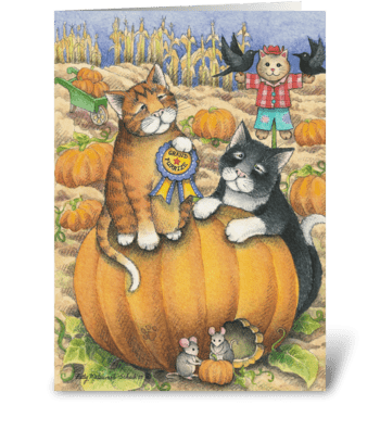 Giant Pumpkin Halloween Cats #22 greeting card