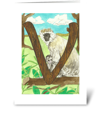 V for Vervet Monkey greeting card