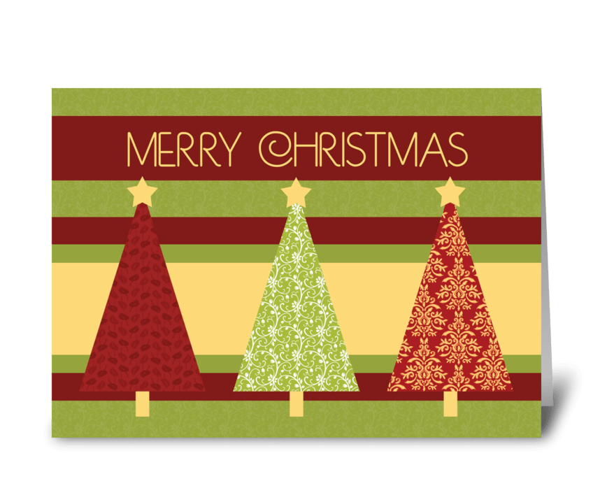 Merry Christmas Patterned Trees greeting card