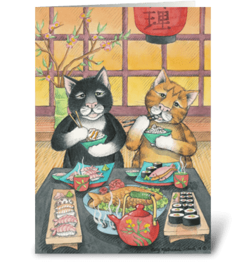 Sushi Lover Cats Birthday #43 greeting card