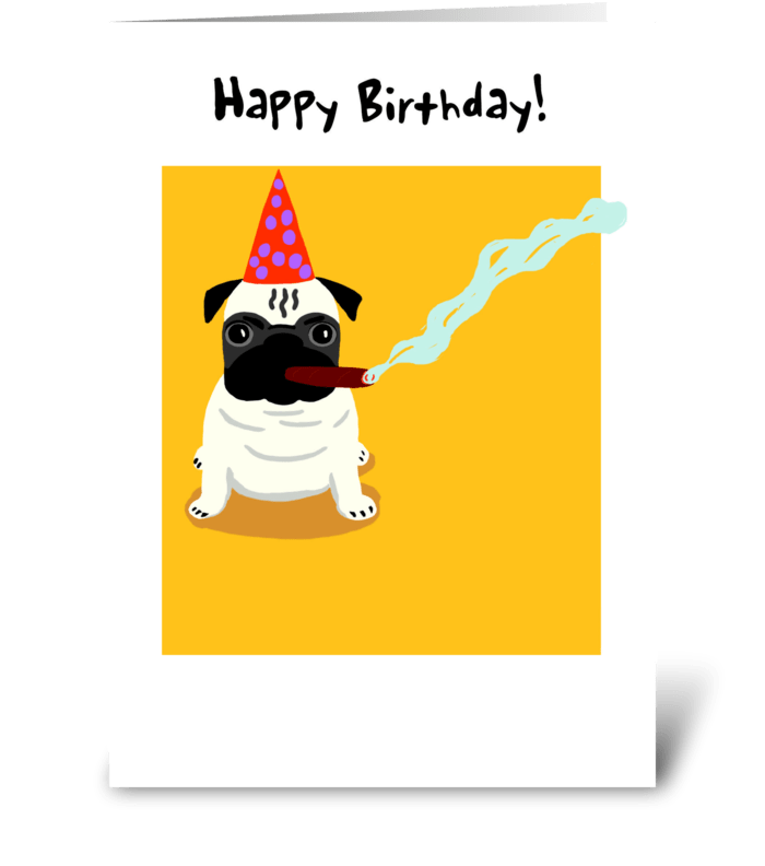 Pug Old Dog Birthday greeting card