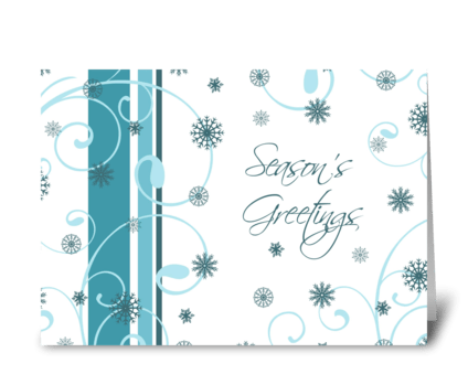Season's Greetings Teal White Snowflakes greeting card