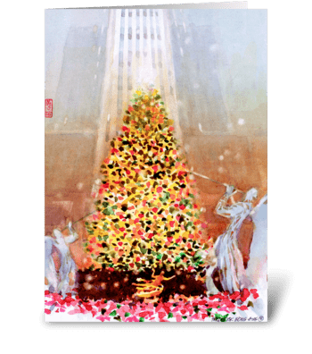 Rockefeller Center Tree - Frederick Wong greeting card