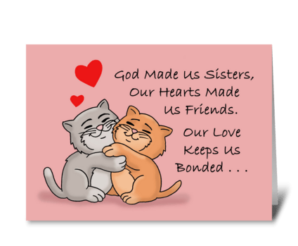 Cute Sister's Day With Two Hugging Cats greeting card