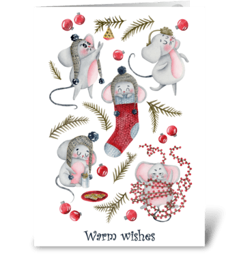 Holiday Mouse Fun/ white greeting card