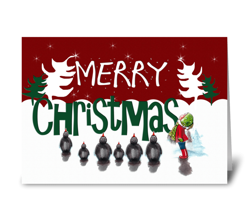 Penguins Christmas greeting card
