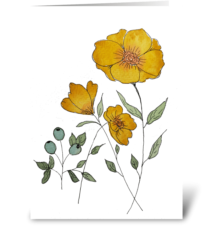 Watercolor & Ink Floral Yellow Cosmos greeting card