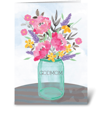 Godmom Mother's Day Jar Vase with Flower greeting card
