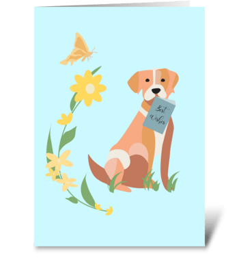 Dog Carrying Best Wishes Greeting Card greeting card