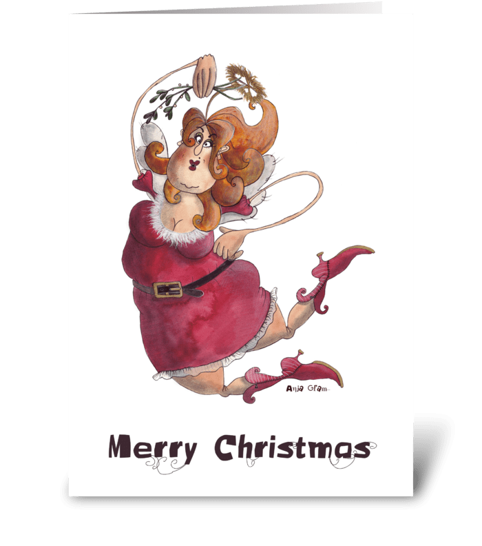 Angel with mistletoe greeting card