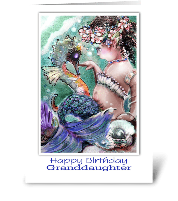 Birthday for Granddaughter, Mermaid ART greeting card