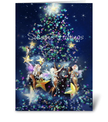 Christmas Fairies Tree Lighting greeting card