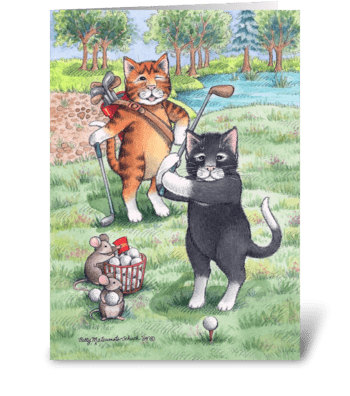 Golfing Cats Happy Birthday #55 greeting card