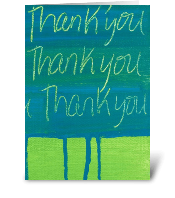 Thank You Painting - Teal on Green greeting card