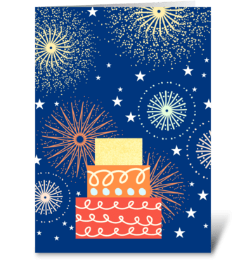 Big birthday celebration with fireworks  greeting card