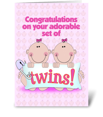 twin baby girls greeting card