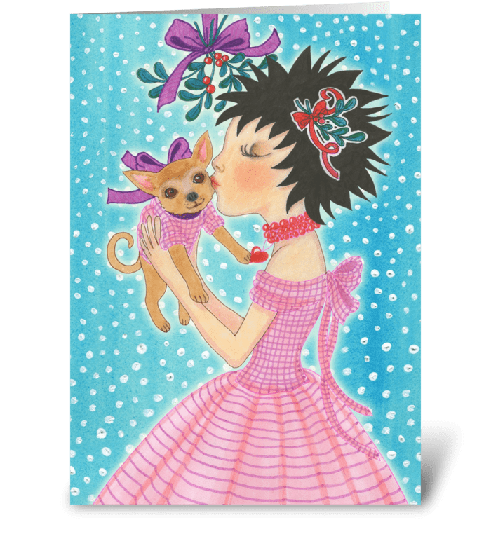 Mistletoe Love & Hugs Dog greeting card