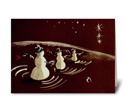 The Static March of Wise Snowmen greeting card
