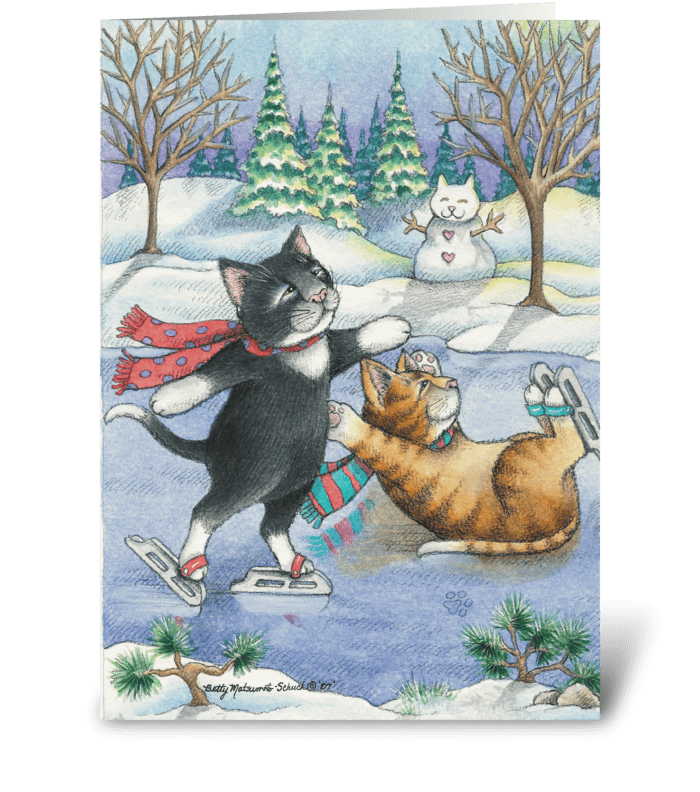 Happy Holidays Ice Skating Cats #13 greeting card