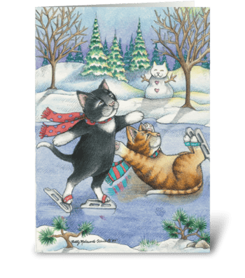 Happy Holidays Ice Skating Cats #13 greeting card