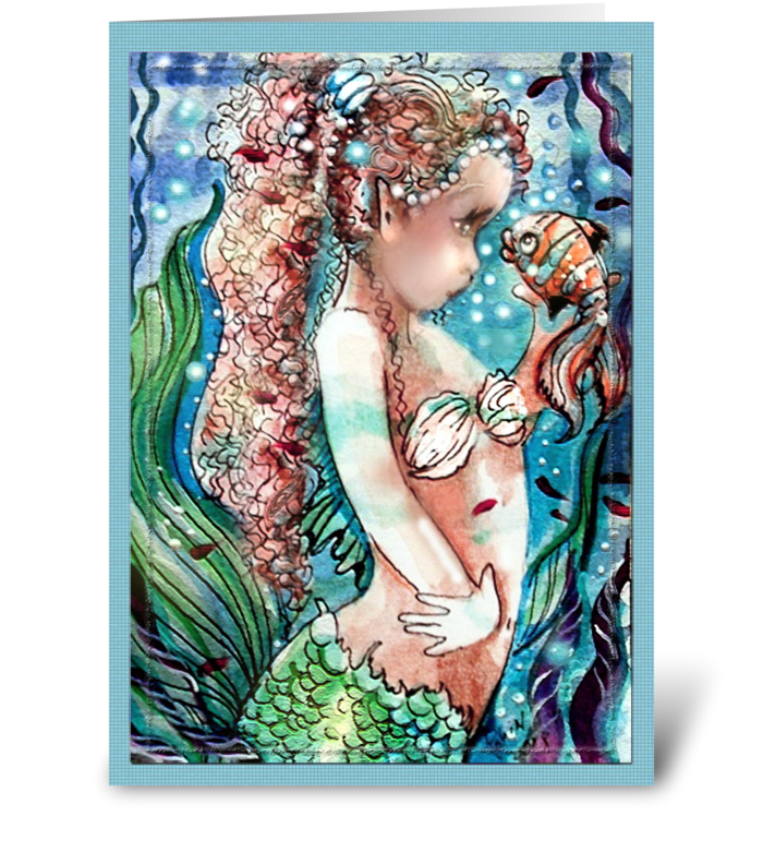 Little Mermaid and Fish greeting card