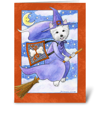 Halloween Westie Dog Witch greeting card