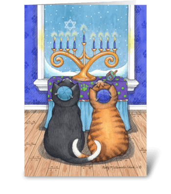 Happy Hanukkah Cats Wearing Yarmulke  greeting card