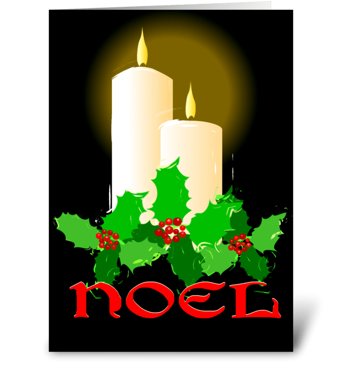 Noel Candles and Holly greeting card
